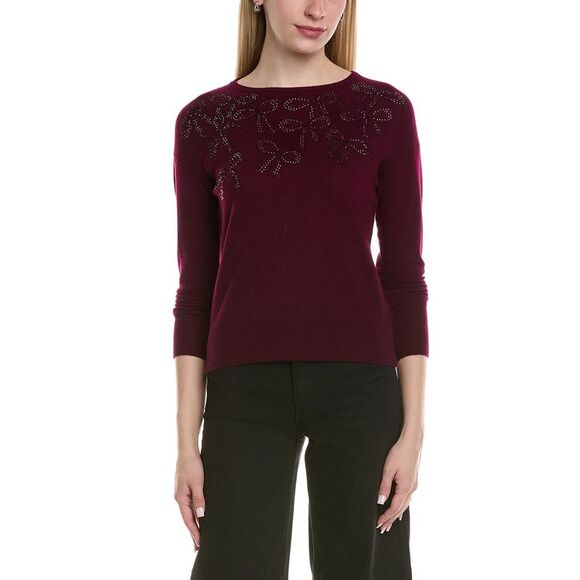 Sofiacashmere WomensBow Embellishment Wool & Cashmere-Blend Sweater Red